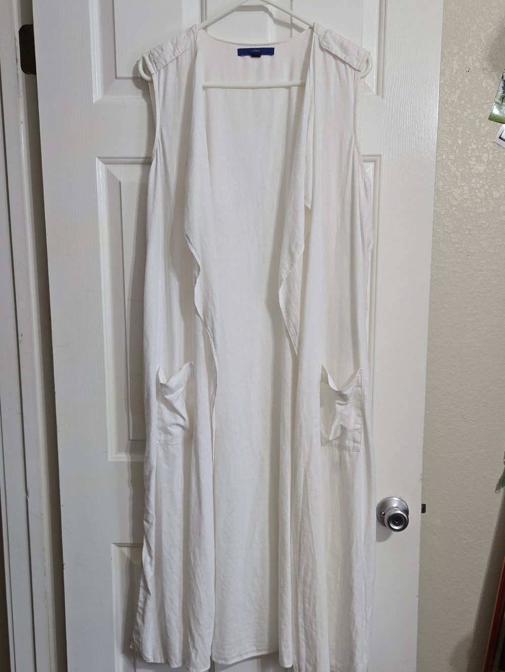 Apt. 9 Linen Blend White Sleeveless Open-Front Long Vest
